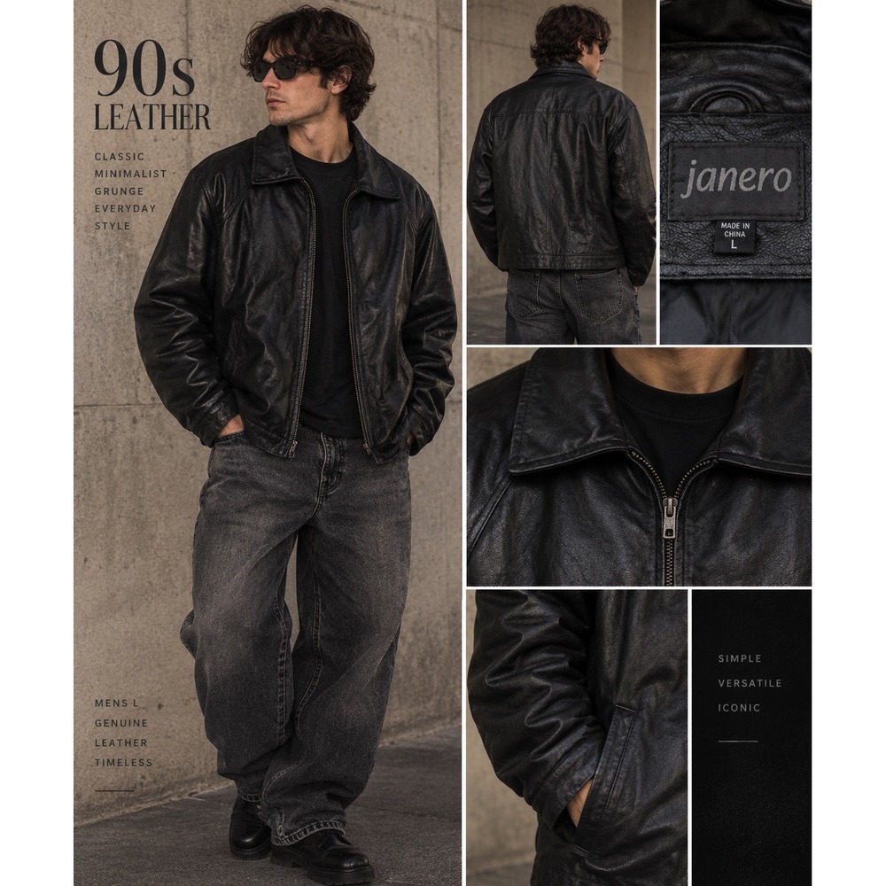 Vintage Y2K Classic Leather Jacket L Black Moto 90s Minimalist Streetwear Grunge